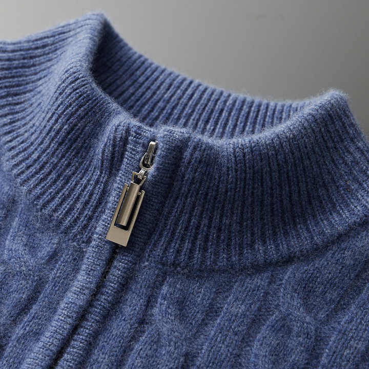 100% CASHMERE WOVEN HALF ZIP - LORMIER - 