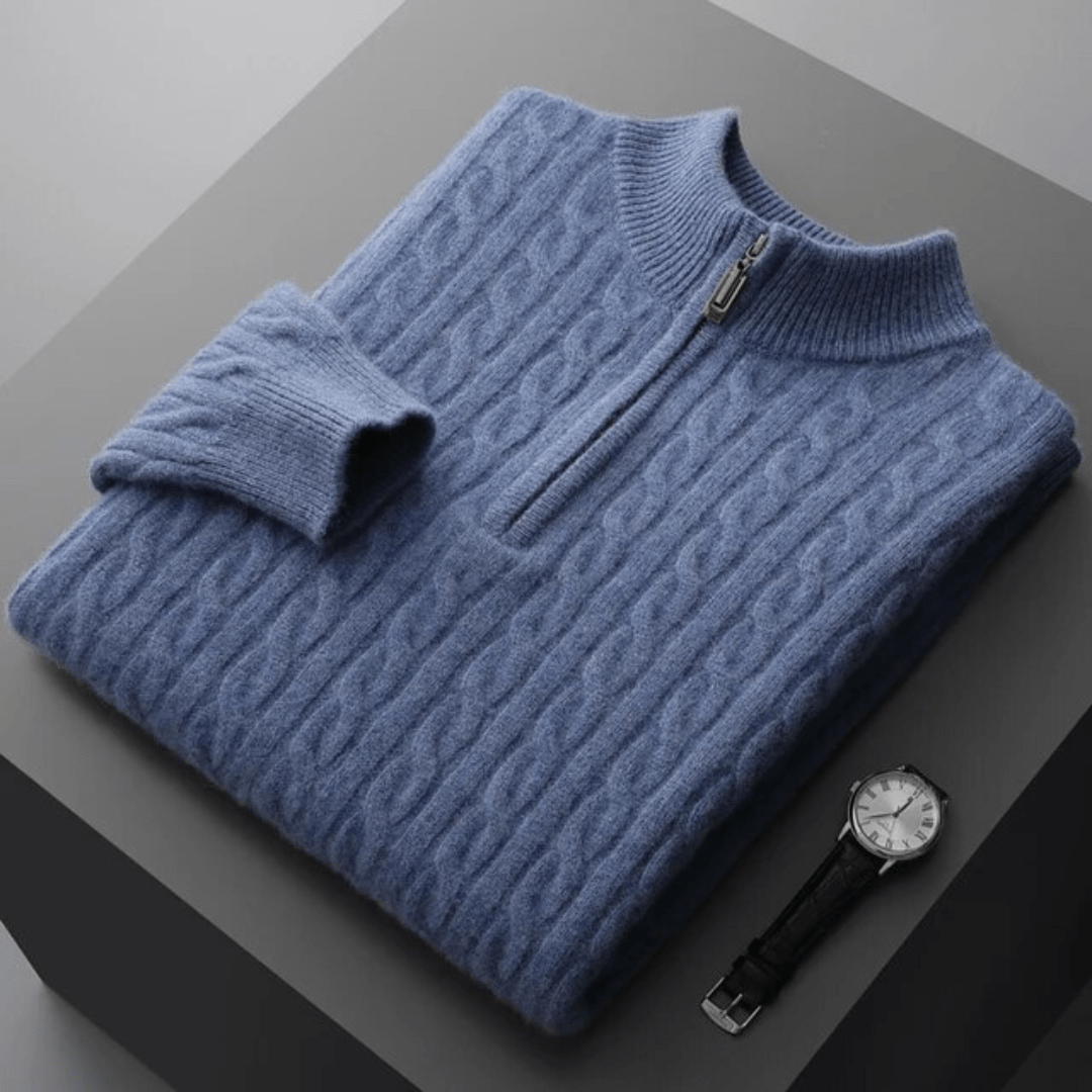 100% CASHMERE WOVEN HALF ZIP - LORMIER - 