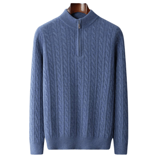 100% CASHMERE WOVEN HALF ZIP - LORMIER - 