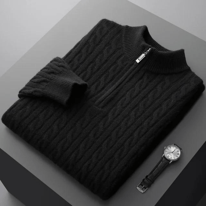 100% CASHMERE WOVEN HALF ZIP - LORMIER - 