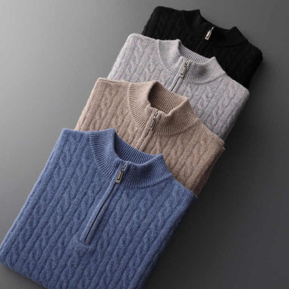 100% CASHMERE WOVEN HALF ZIP - LORMIER - 
