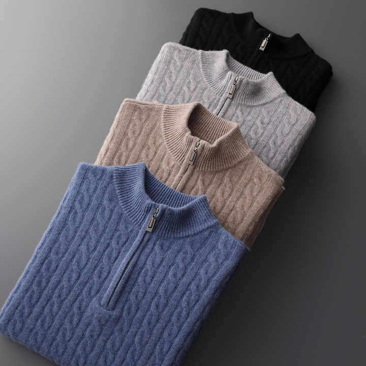 100% CASHMERE WOVEN HALF ZIP - LORMIER - 