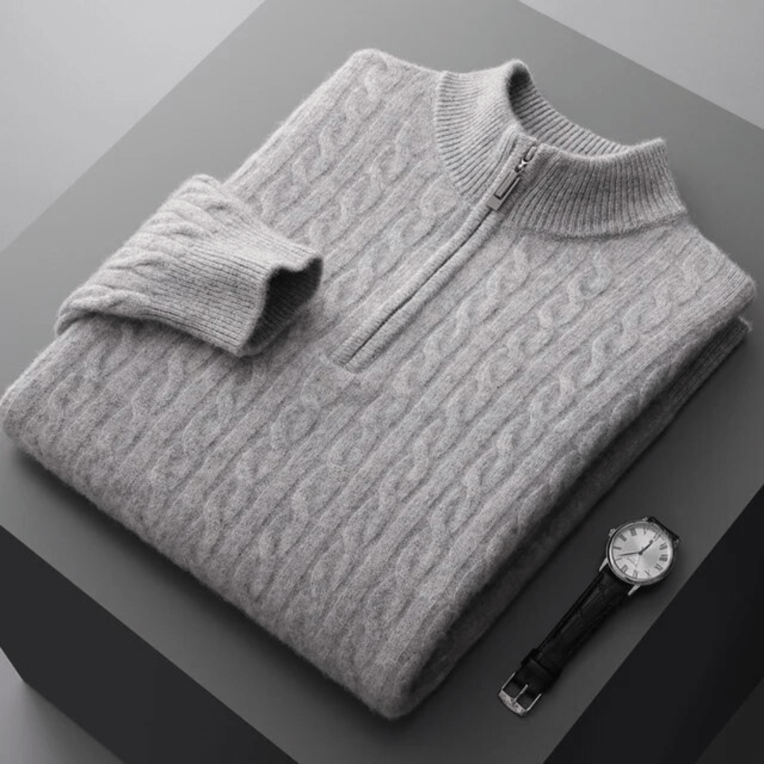 100% CASHMERE WOVEN HALF ZIP - LORMIER - 