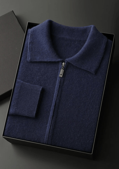 100% CASHMERE ZIP POLO CARDIGAN - LORMIER - 