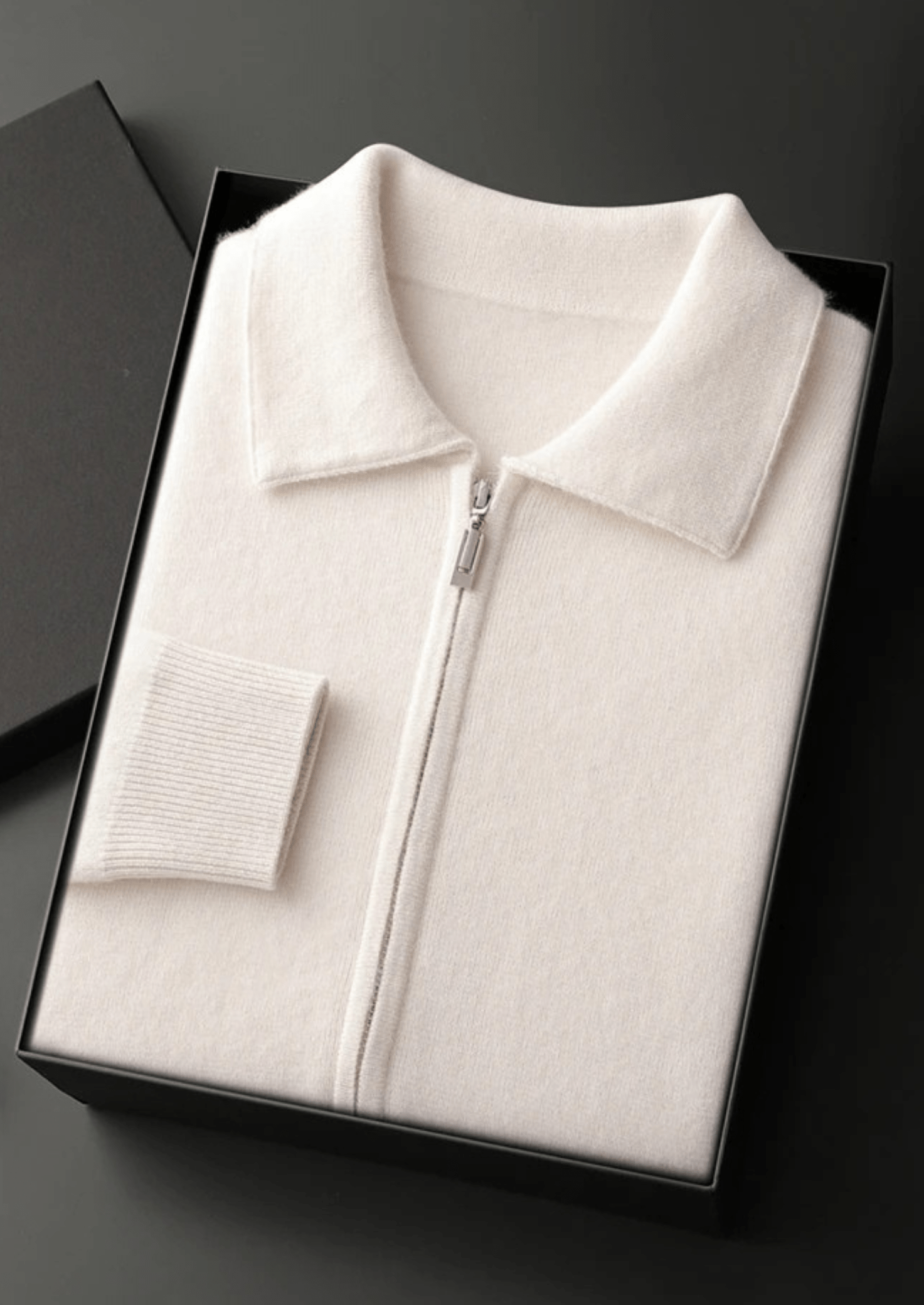 100% CASHMERE ZIP POLO CARDIGAN - LORMIER - 