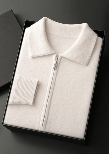 100% CASHMERE ZIP POLO CARDIGAN - LORMIER - 