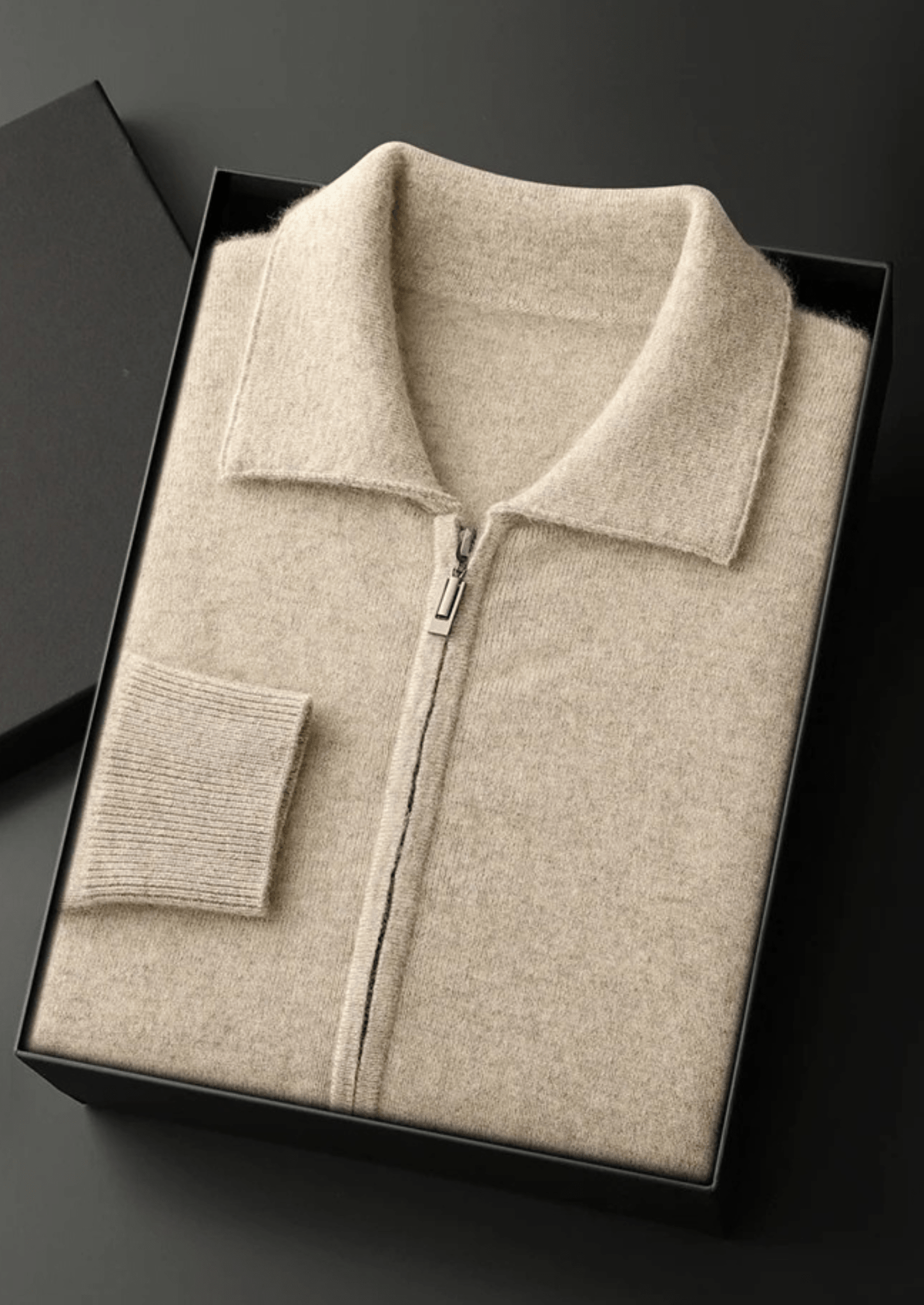 100% CASHMERE ZIP POLO CARDIGAN - LORMIER - 
