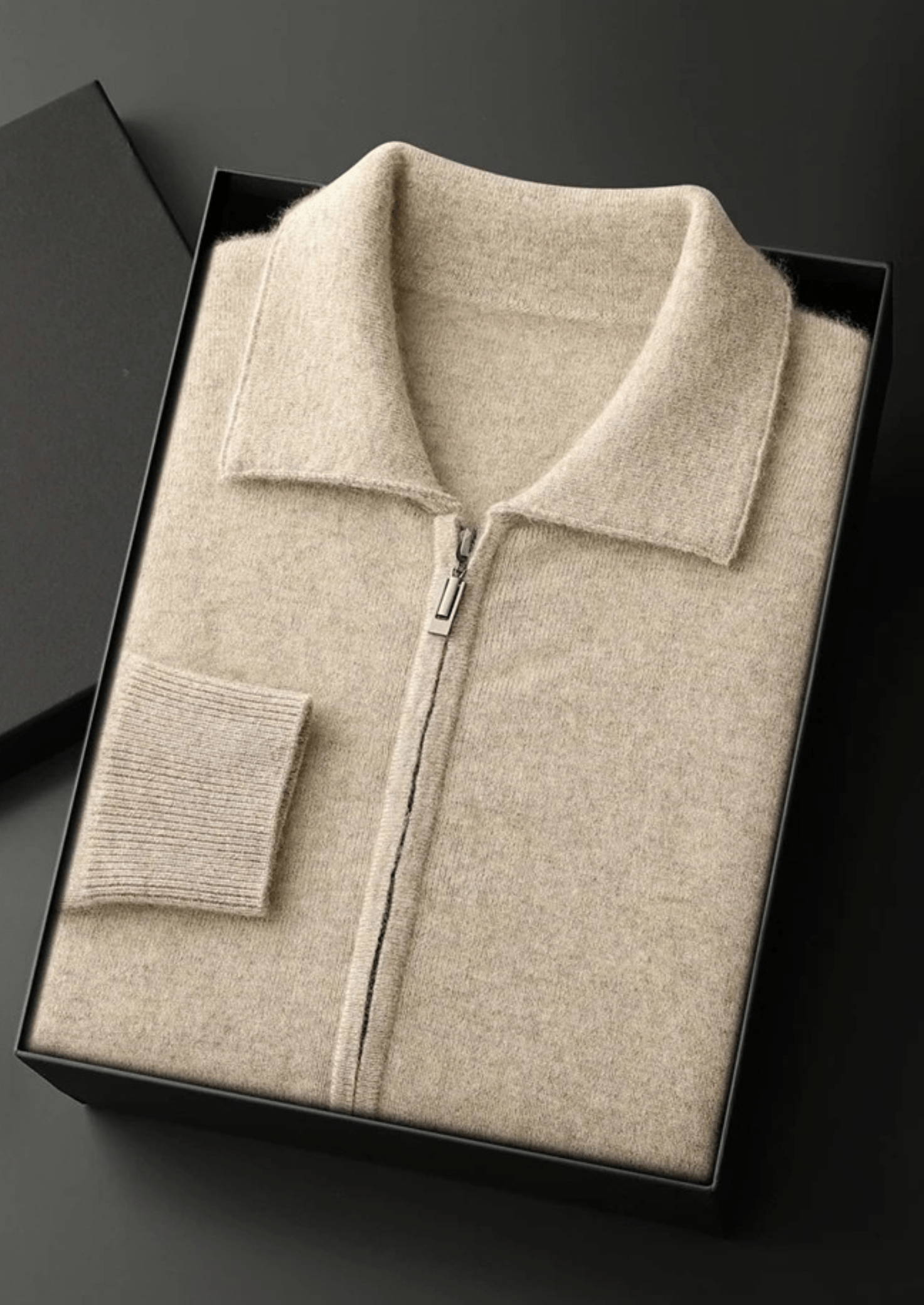 100% CASHMERE ZIP POLO CARDIGAN - LORMIER - 