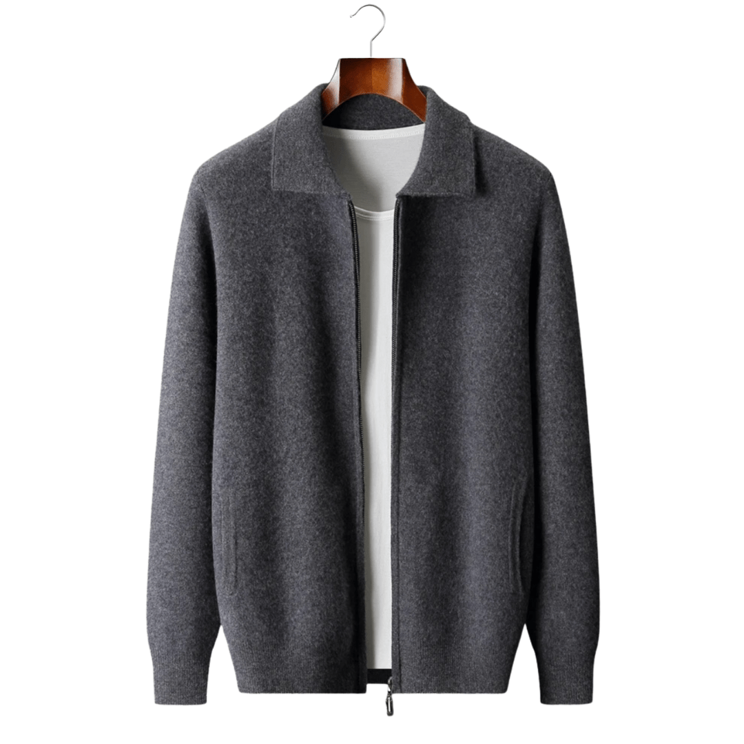 100% CASHMERE ZIP POLO CARDIGAN - LORMIER - 
