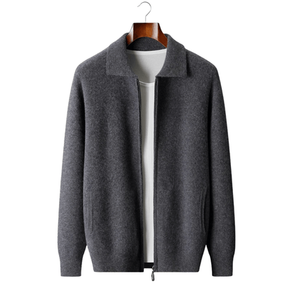 100% CASHMERE ZIP POLO CARDIGAN - LORMIER - 
