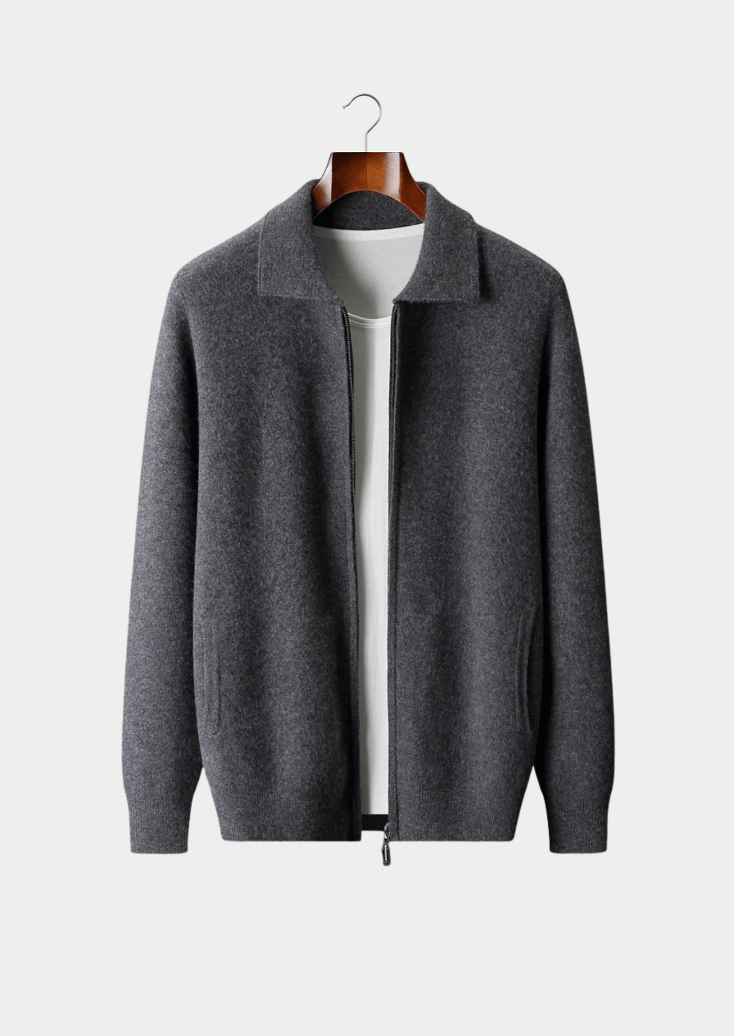 100% CASHMERE ZIP POLO CARDIGAN - LORMIER - 