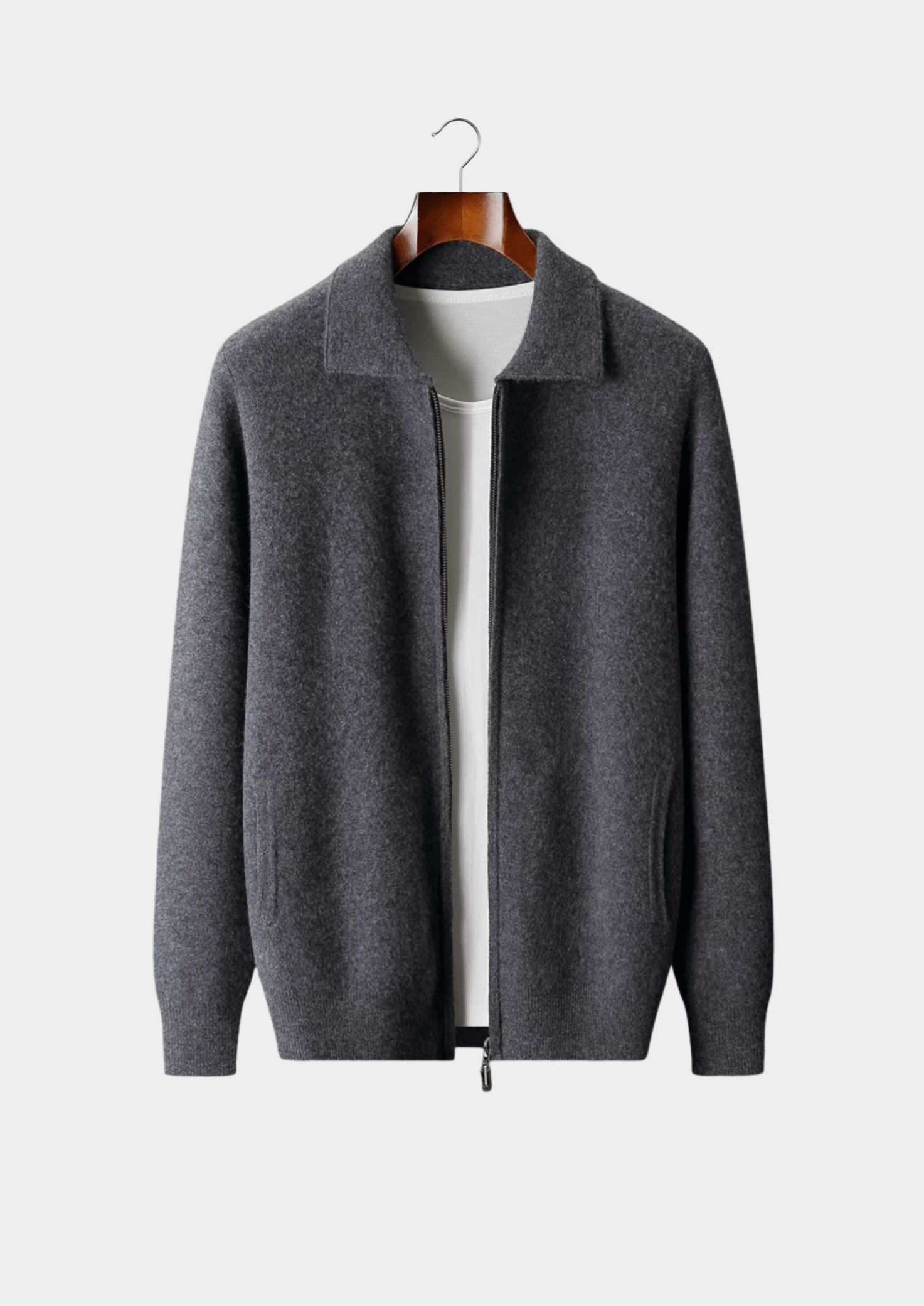 100% CASHMERE ZIP POLO CARDIGAN - LORMIER - 
