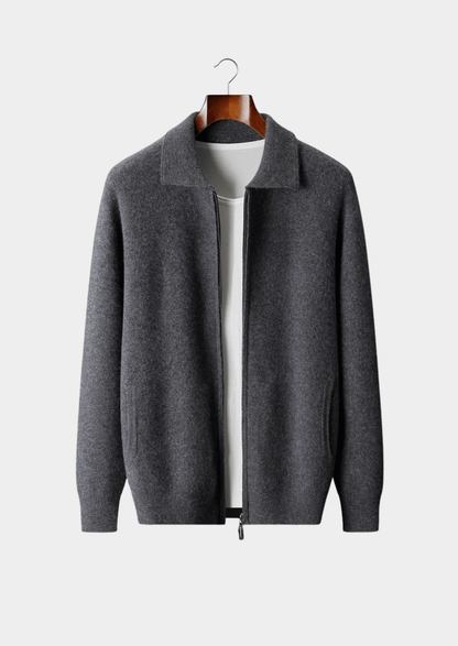 100% CASHMERE ZIP POLO CARDIGAN - LORMIER - 
