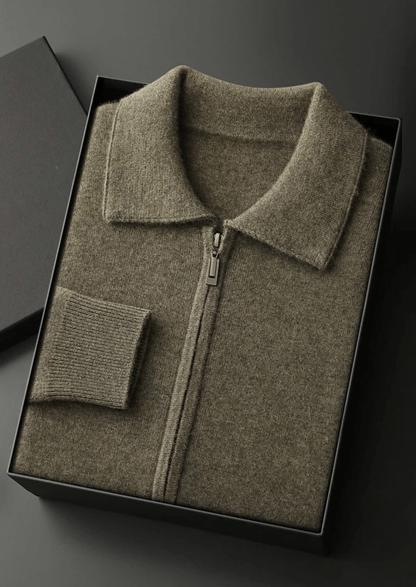 100% CASHMERE ZIP POLO CARDIGAN - LORMIER - 