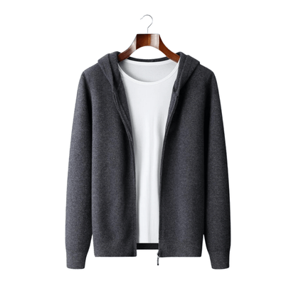 100% CASHMERE ZIPPER HOODIE - LORMIER - 