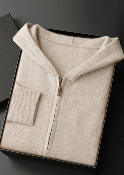 100% CASHMERE ZIPPER HOODIE - LORMIER - 