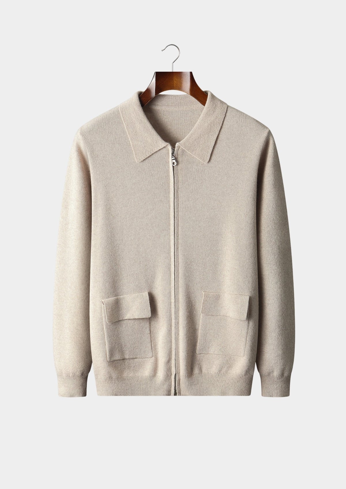 Pure Extra-Fine Merino Wool Zip Polo Cardigan