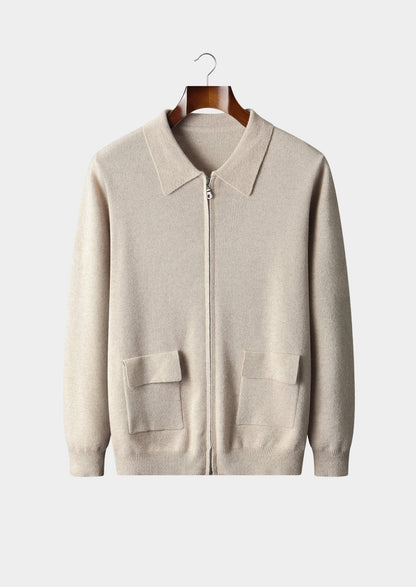 Pure Extra-Fine Merino Wool Zip Polo Cardigan