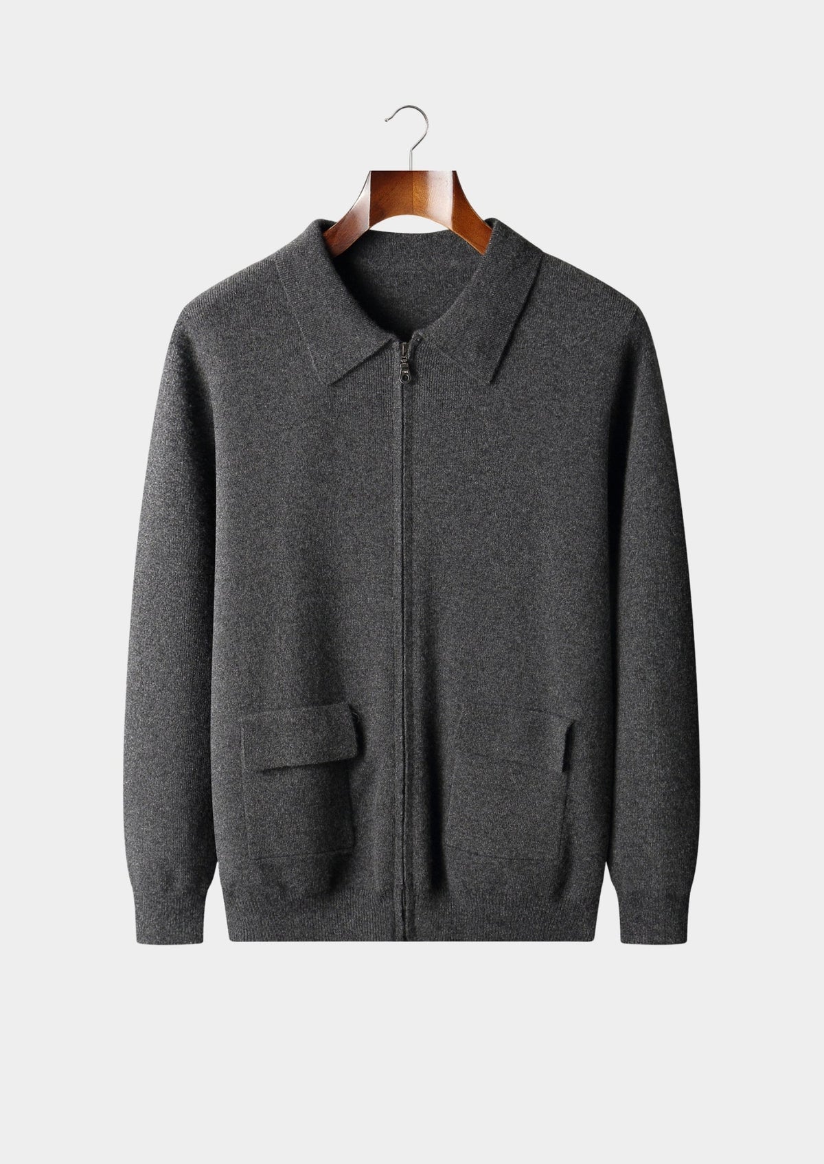 Pure Extra-Fine Merino Wool Zip Polo Cardigan