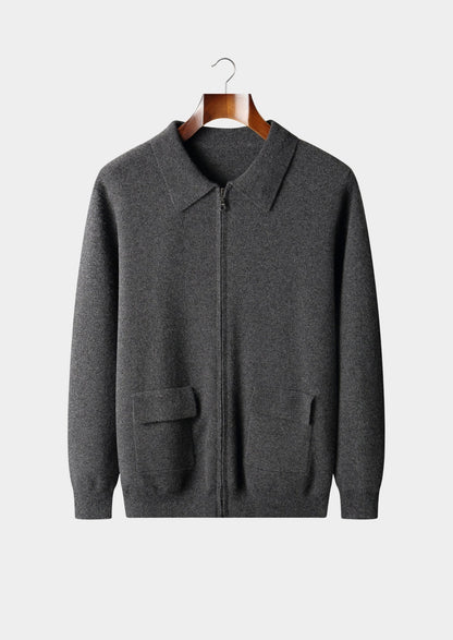 Pure Extra-Fine Merino Wool Zip Polo Cardigan