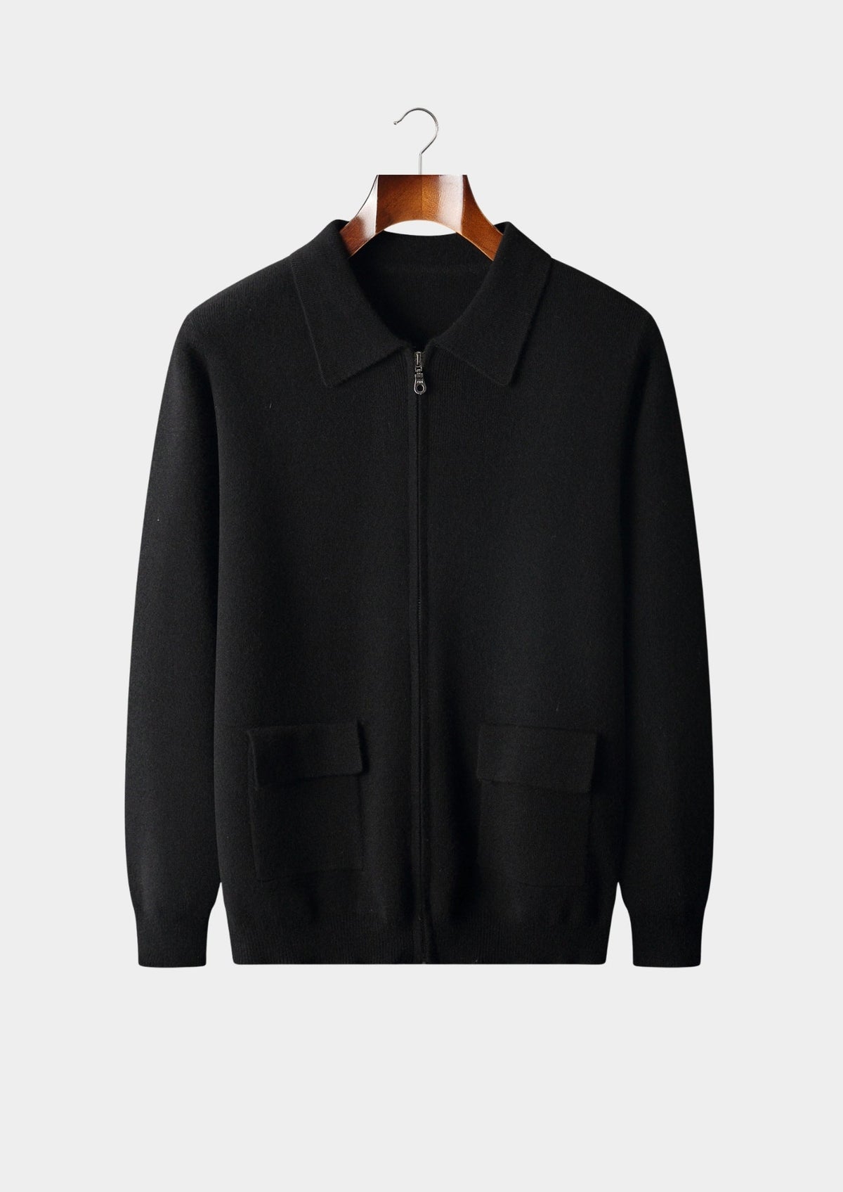 Pure Extra-Fine Merino Wool Zip Polo Cardigan