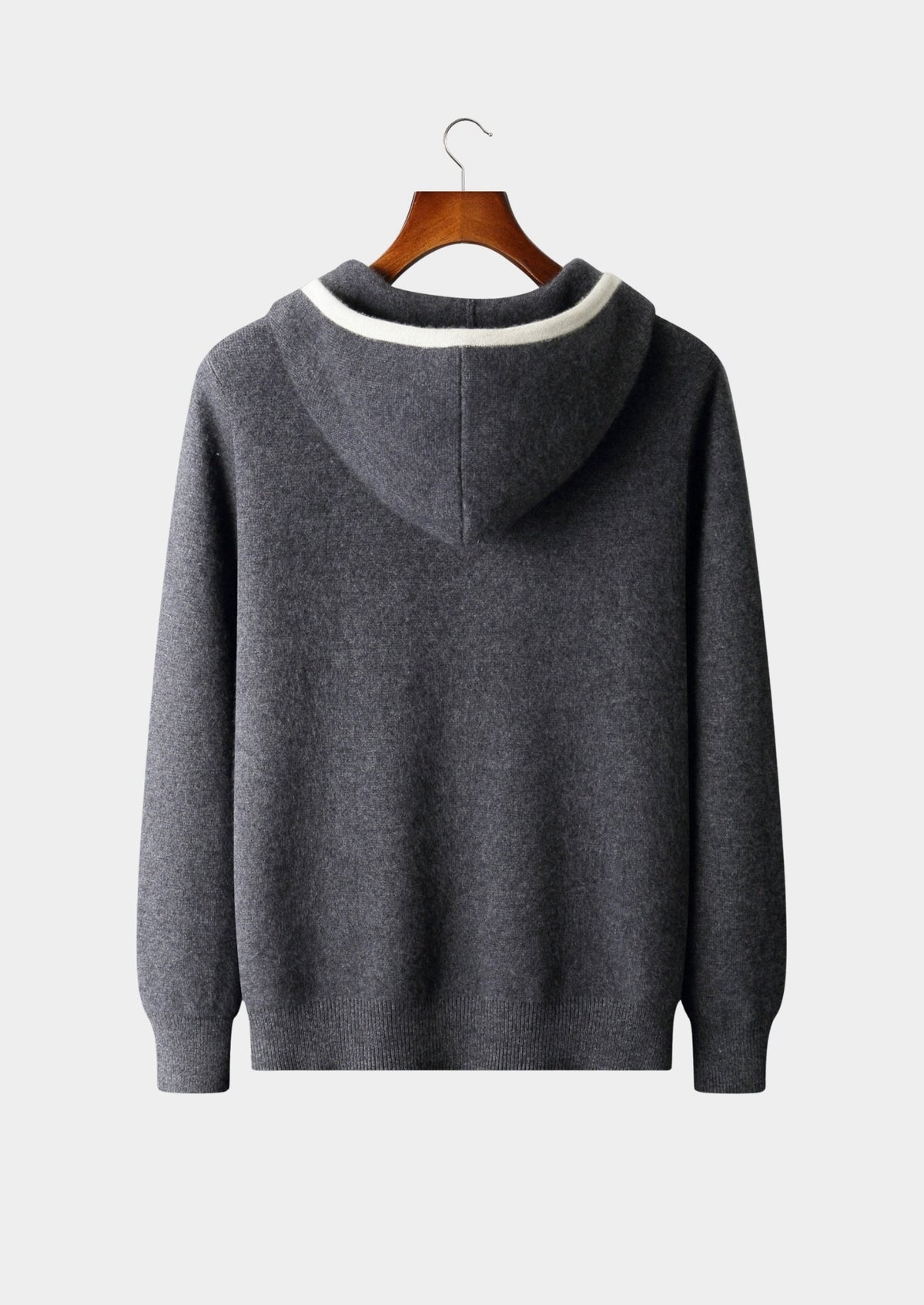 Pure Extra-Fine Merino Wool Contrast Zipper Hoodie