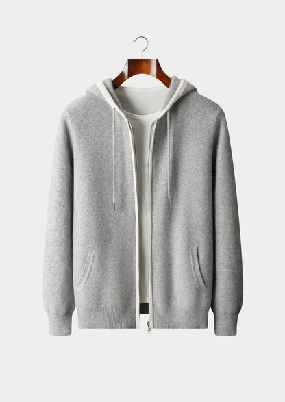 Pure Extra-Fine Merino Wool Contrast Zipper Hoodie