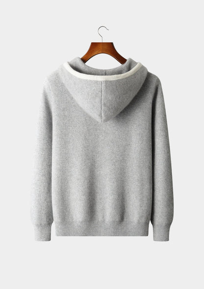 Pure Extra-Fine Merino Wool Contrast Zipper Hoodie