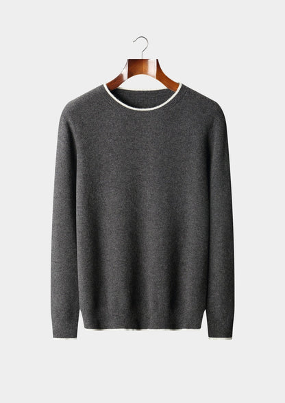 Pure Extra-Fine Merino Wool Contrast Crewneck