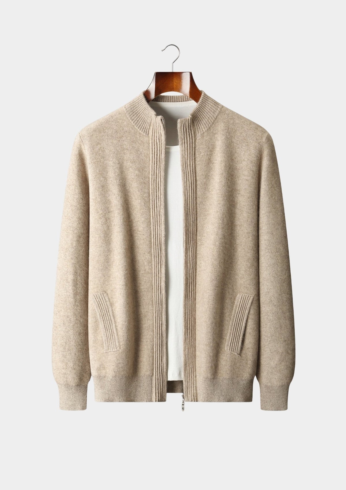 Pure Extra-Fine Merino Wool Textured Zip Cardigan