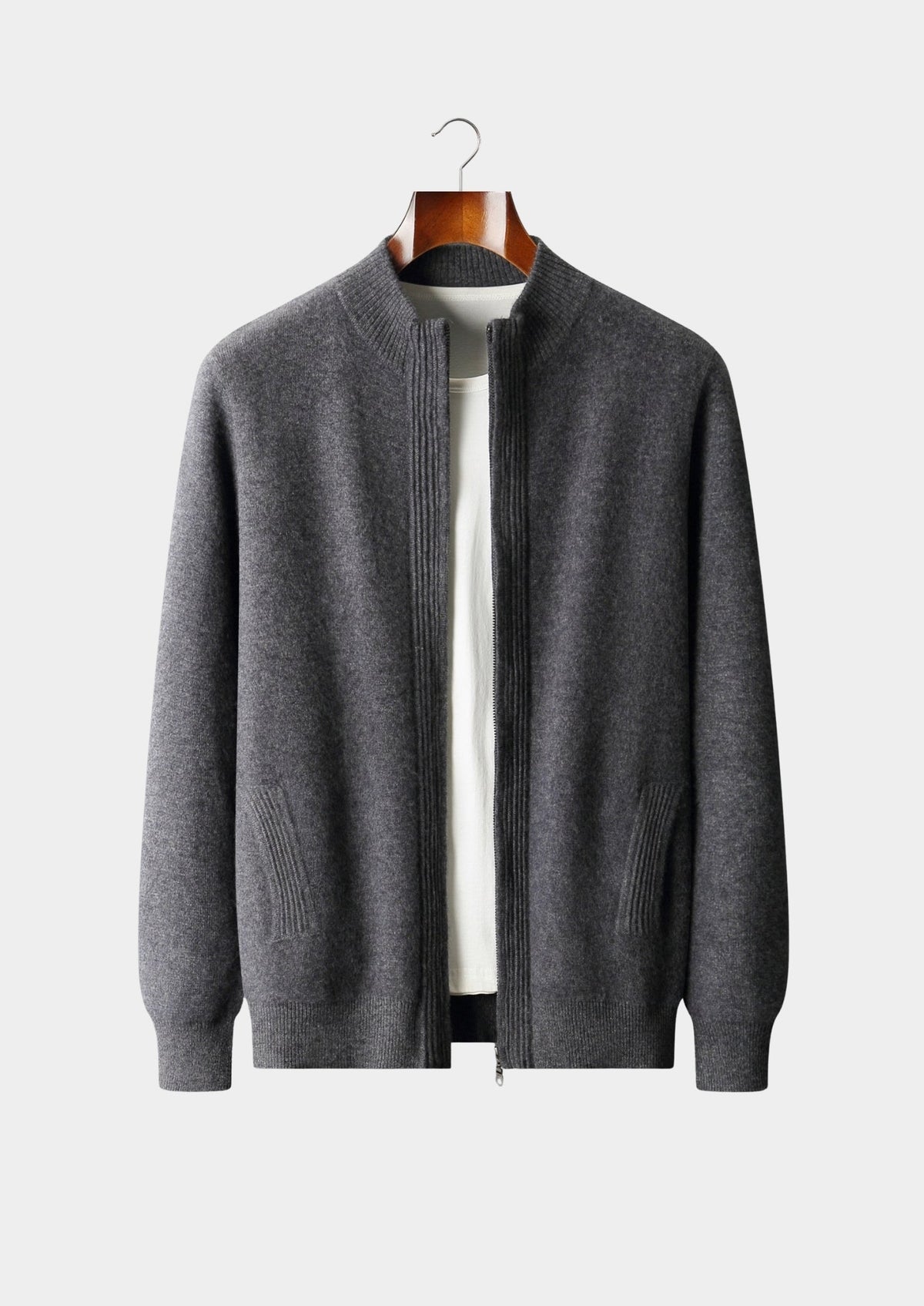 Pure Extra-Fine Merino Wool Textured Zip Cardigan