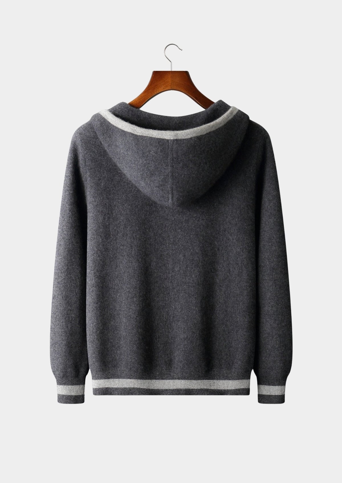 Pure Extra-Fine Merino Wool Two-Tone Zipper Hoodie