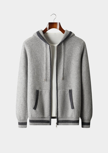 Pure Extra-Fine Merino Wool Two-Tone Zipper Hoodie