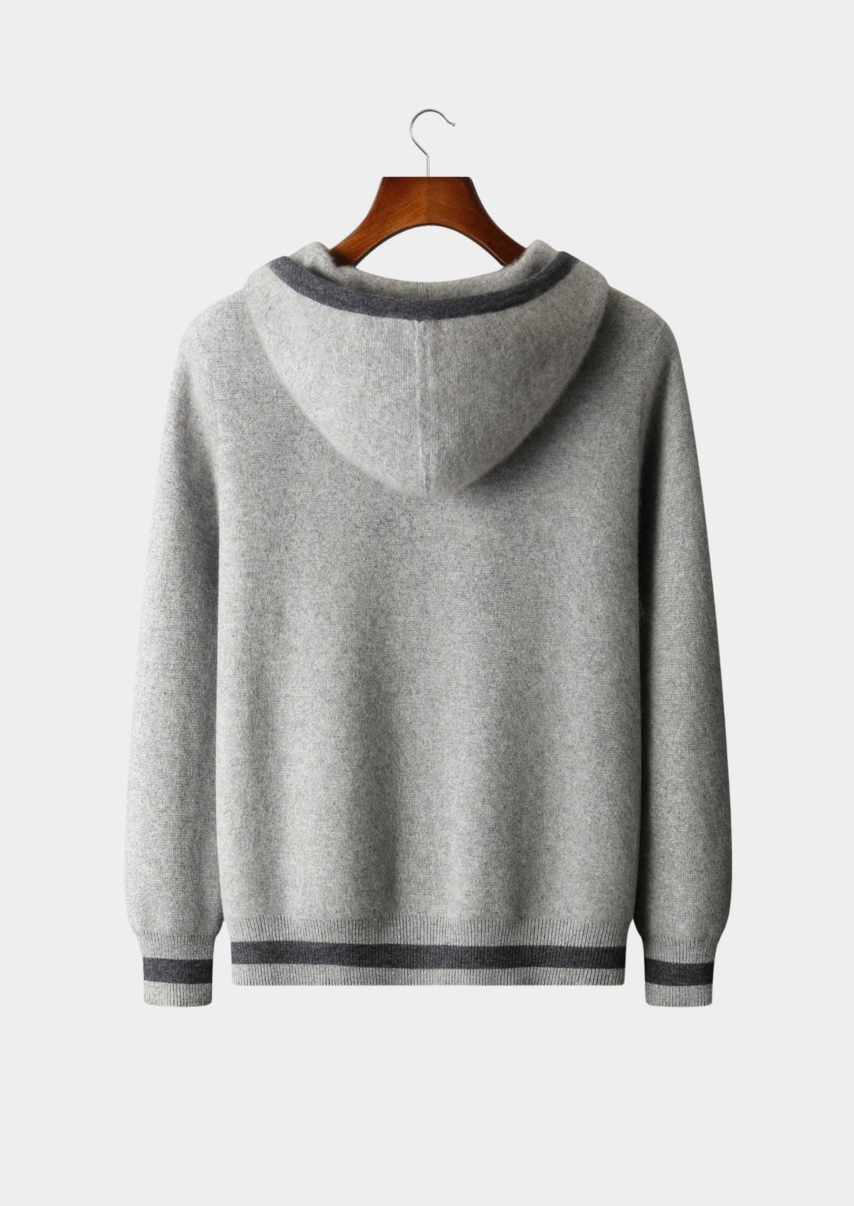 Pure Extra-Fine Merino Wool Two-Tone Zipper Hoodie