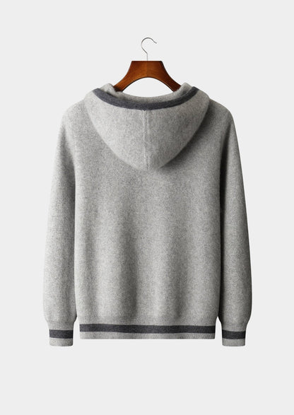 Pure Extra-Fine Merino Wool Two-Tone Zipper Hoodie
