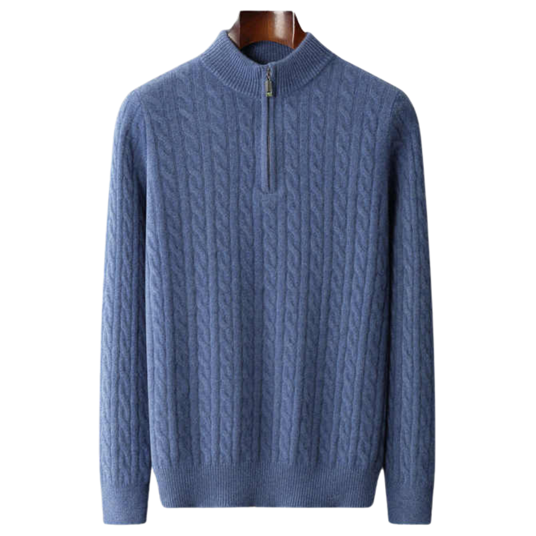 100% CASHMERE WOVEN HALF ZIP