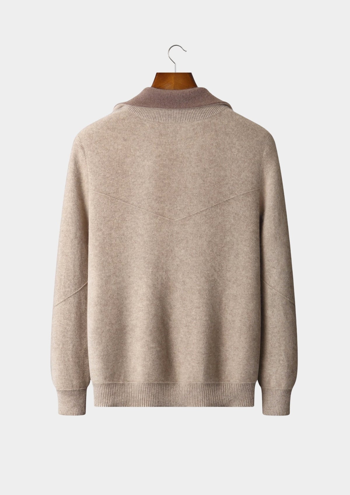 Pure Extra-Fine Merino Wool Two-Tone Funnel Neck Cardigan