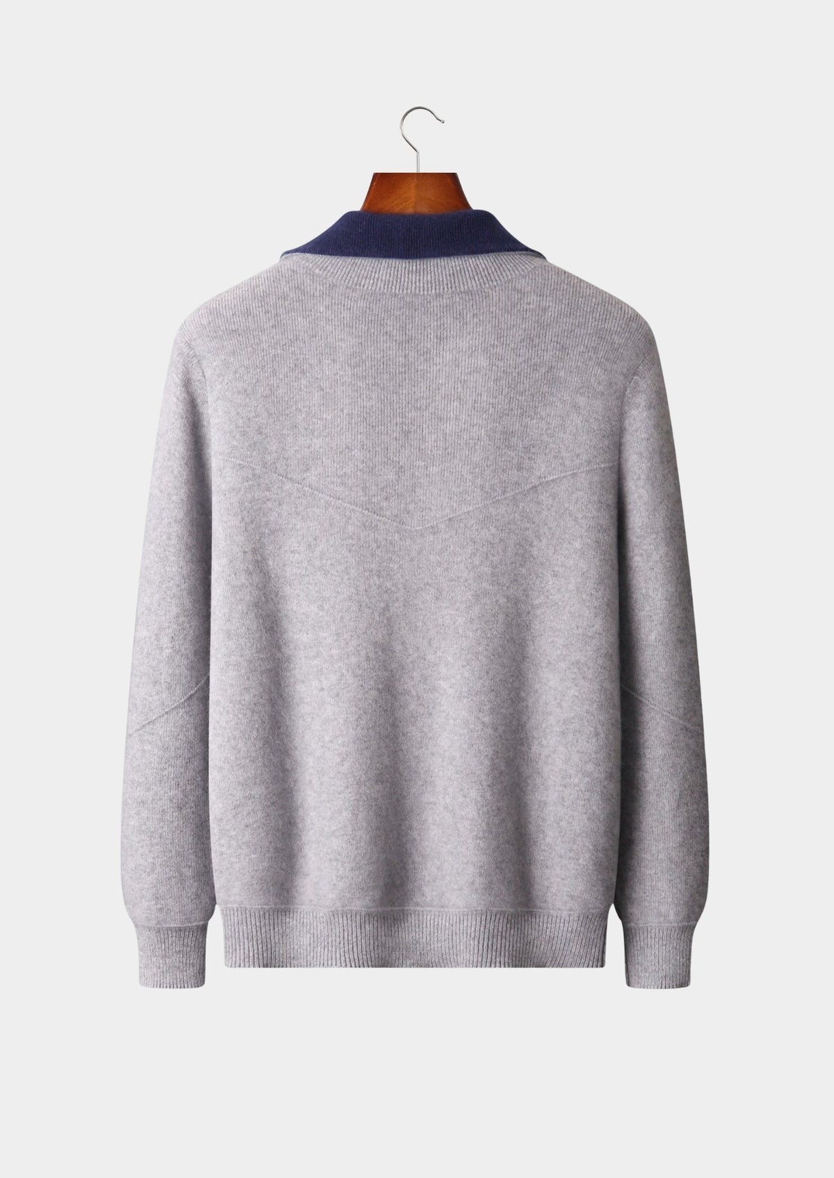 Pure Extra-Fine Merino Wool Two-Tone Funnel Neck Cardigan
