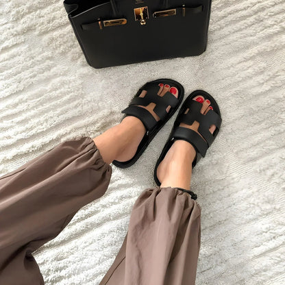 THE "RIVIERA" CUTOUT LEATHER SLIDES