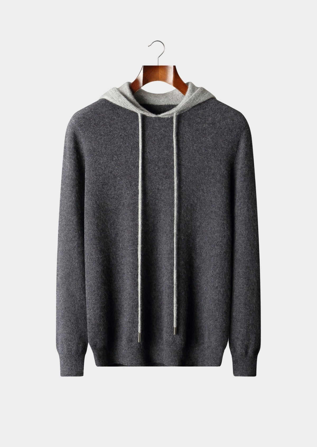 Pure Extra-Fine Merino Wool Two-Tone Leisure Hoodie