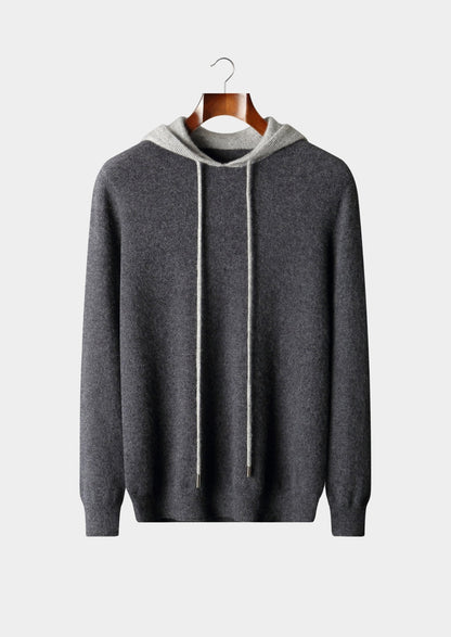Pure Extra-Fine Merino Wool Two-Tone Leisure Hoodie