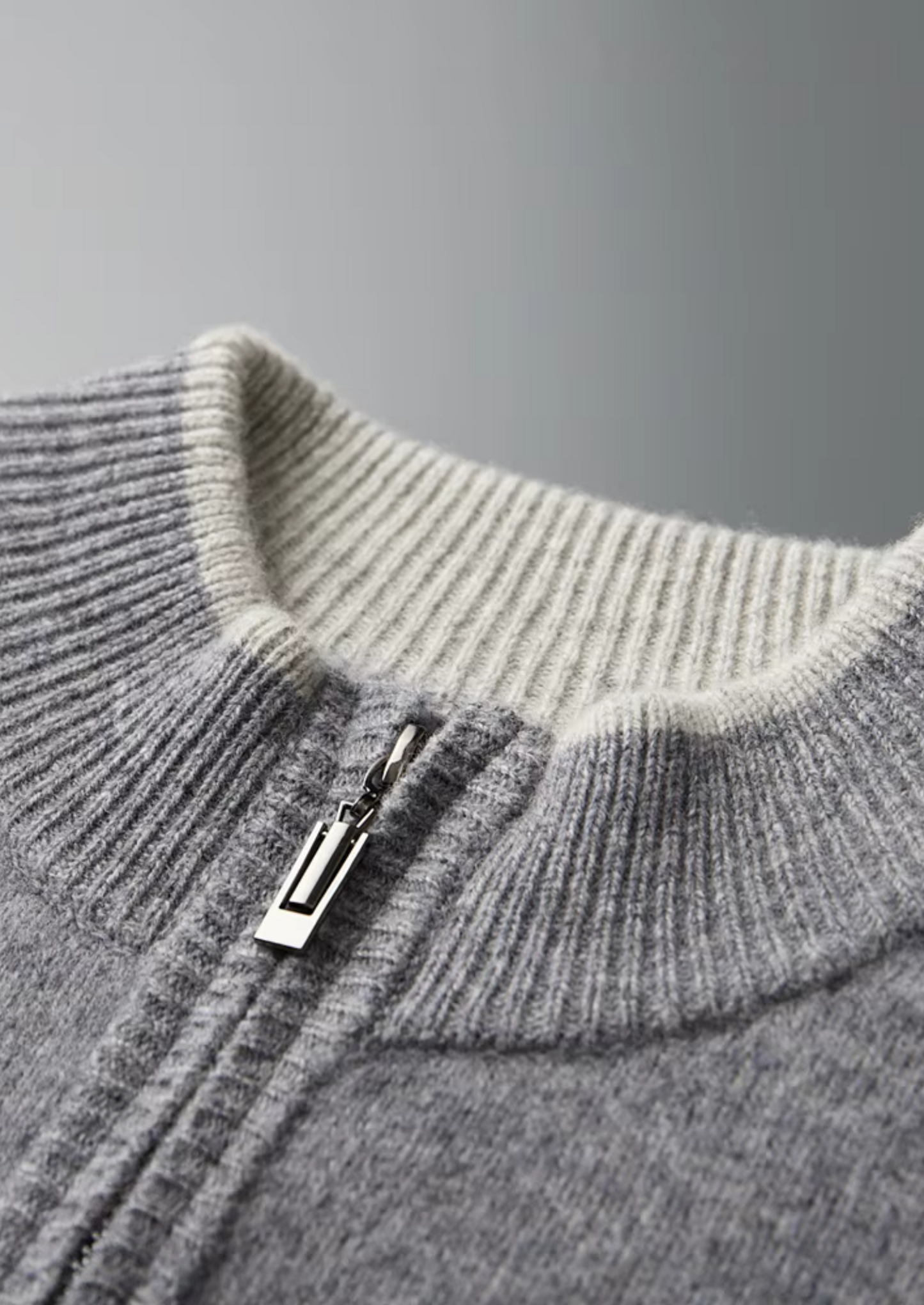 PURE MERINO WOOL TWO-TONE ZIP CARDIGAN