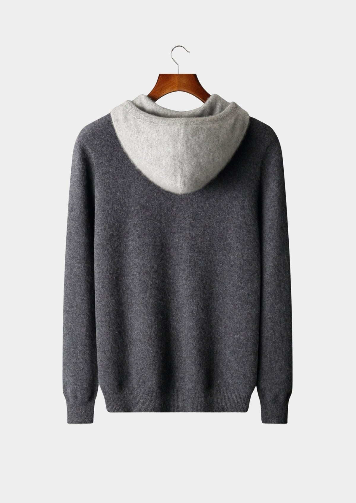 Pure Extra-Fine Merino Wool Two-Tone Leisure Hoodie