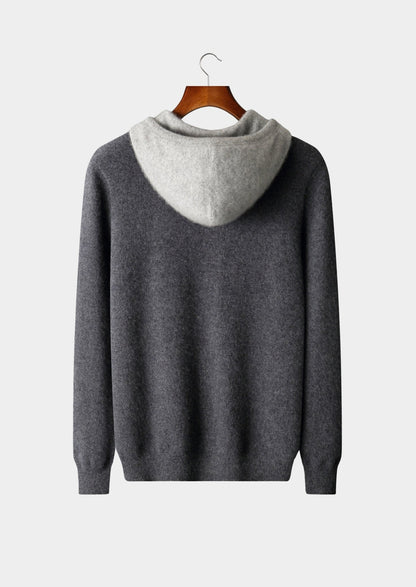 Pure Extra-Fine Merino Wool Two-Tone Leisure Hoodie