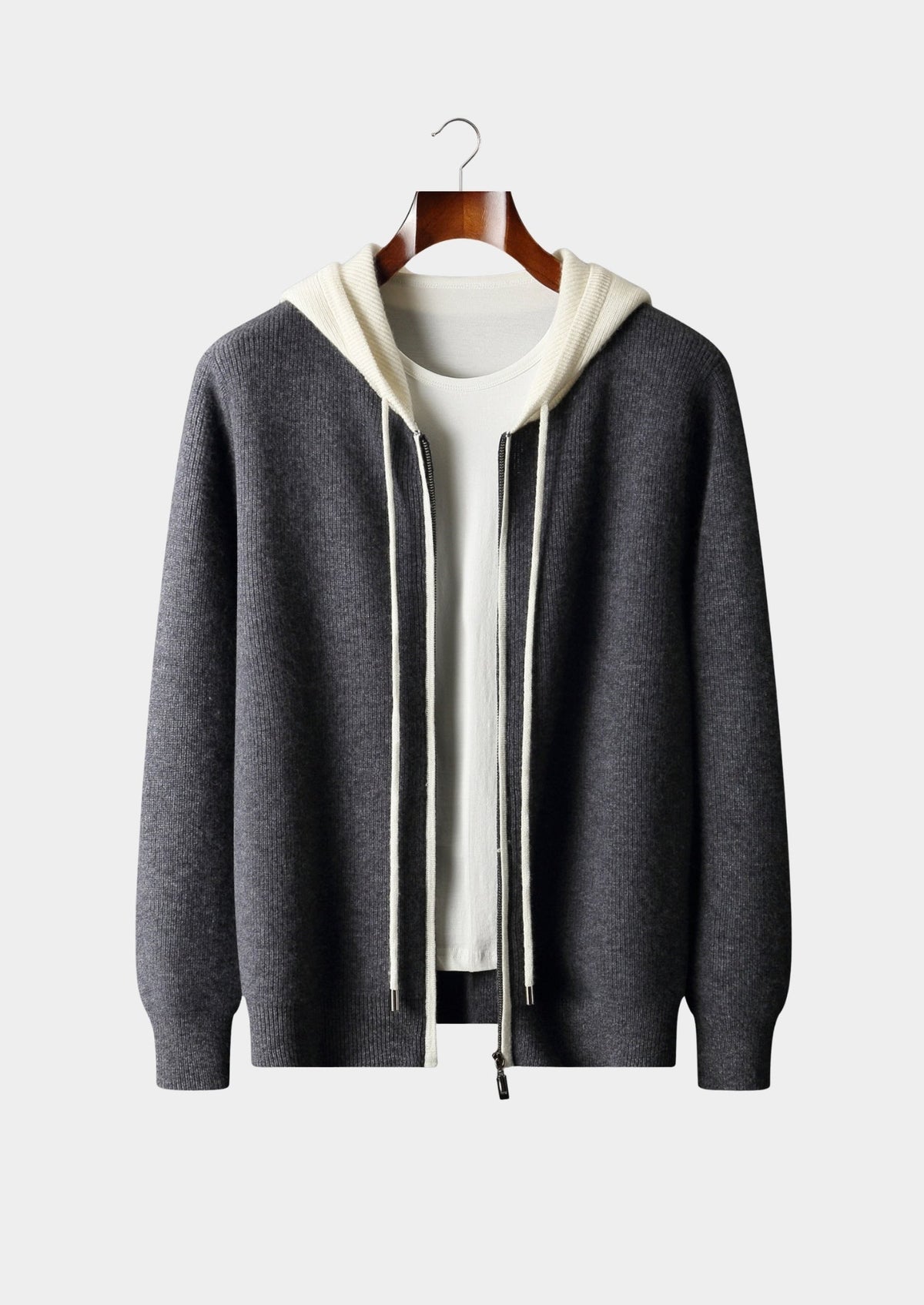 Premium Cashmere Two-Tone Zip Hoodie
