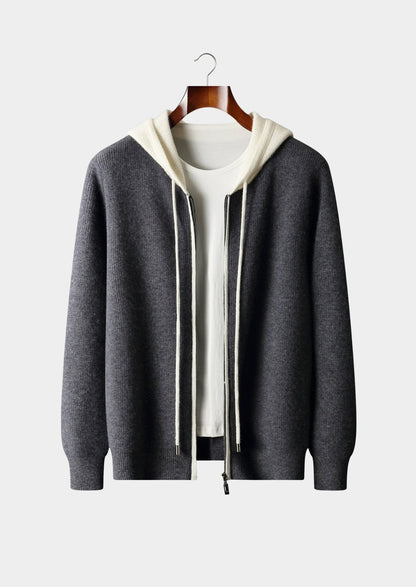 Premium Cashmere Two-Tone Zip Hoodie
