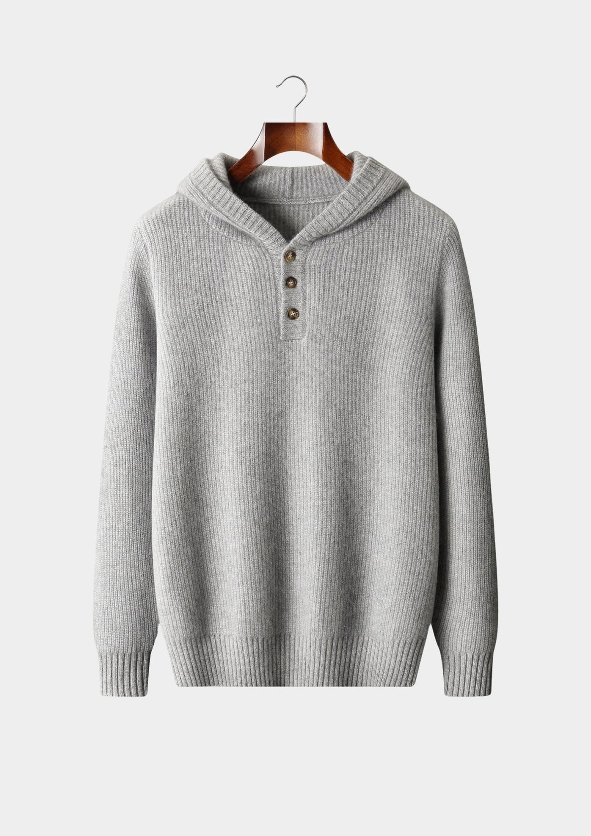 Premium Cashmere Ribbed Button-Up Hoodie