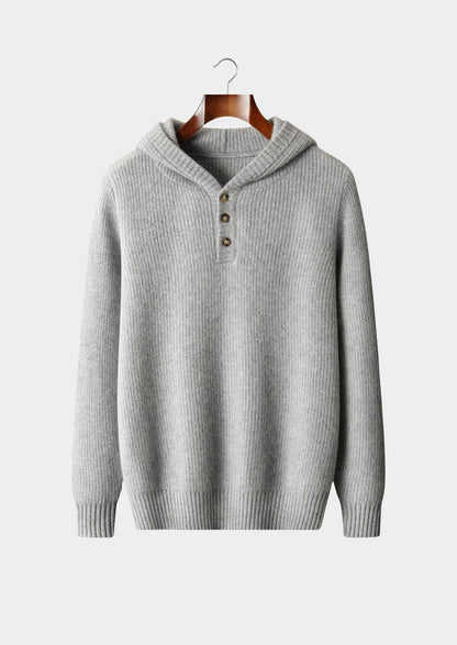 Premium Cashmere Ribbed Button-Up Hoodie