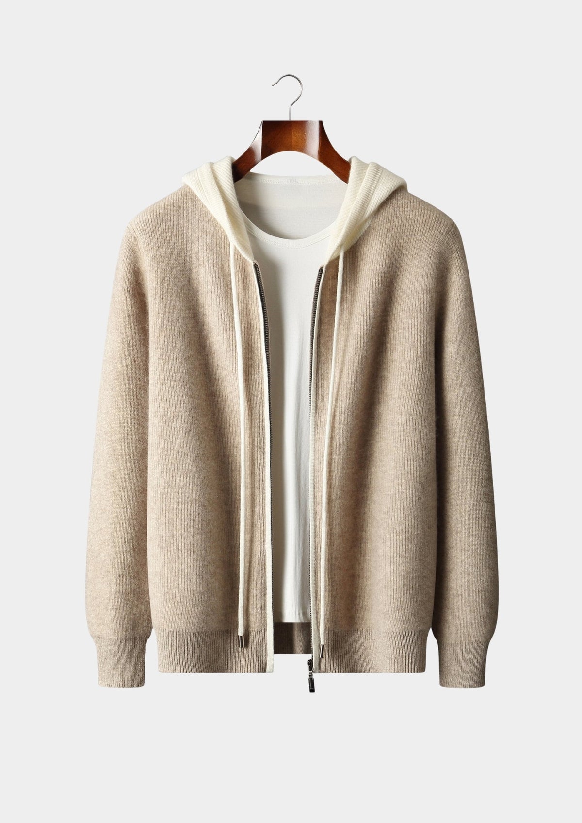 Premium Cashmere Two-Tone Zip Hoodie