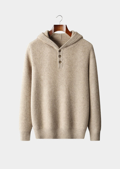 Premium Cashmere Ribbed Button-Up Hoodie